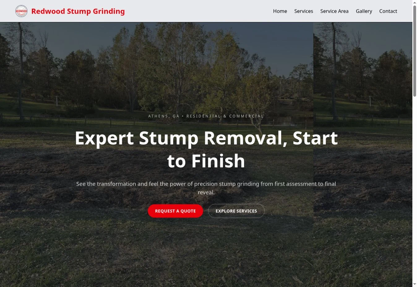 Redwood Stump Grinding website homepage