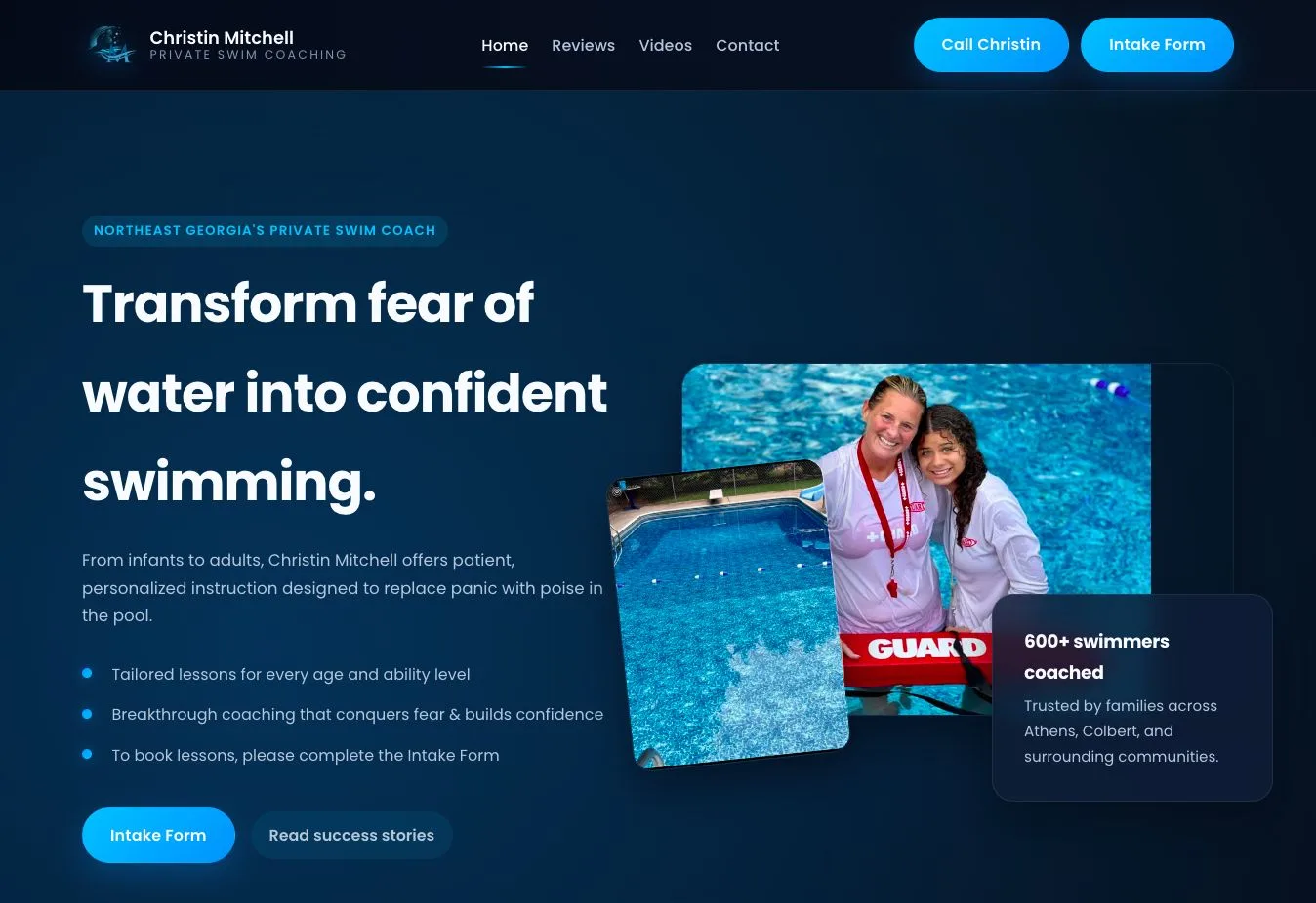 Christin Mitchell Private Swim Coaching website homepage